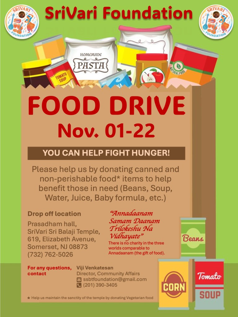 SriVari Foundation Food Drive - November 1-22